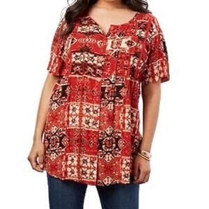 Roaman's Women Plus Size Angelina Crinkle Crepe Tunic Top Sz 20W Button Up